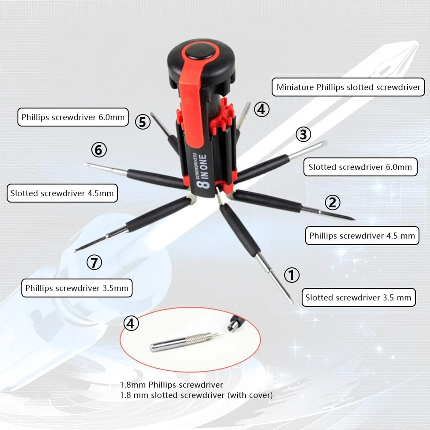 0427 08 in 1 Multi-Function Screwdriver Kit with LED Portable Torch