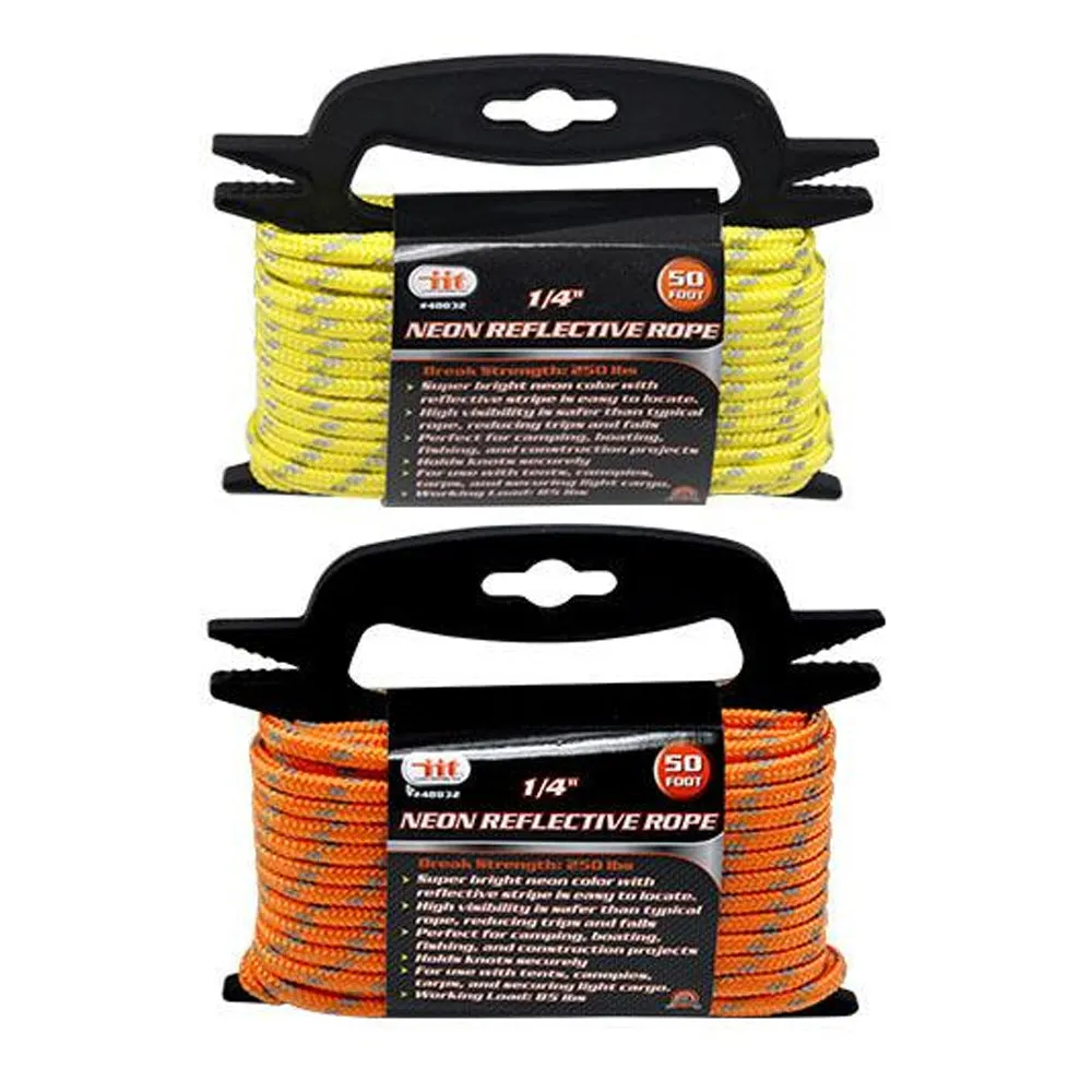 1/4" Neon Reflective Guyline Camping Tent Tarp Rope 50' Line Cord Paracord Guide