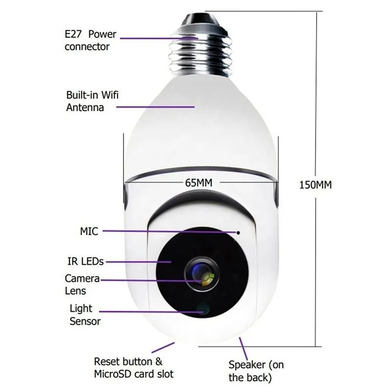 2MP 5G Dual Frequency Bulb Camera | Two-Way Voice | Intercom | White
