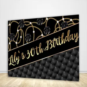 30th Birthday Black and Gold Backdrop