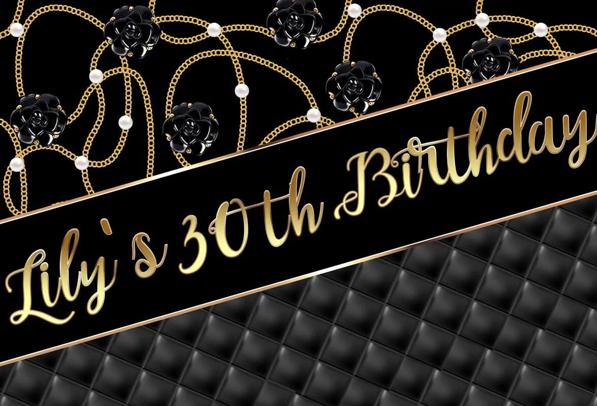 30th Birthday Black and Gold Backdrop
