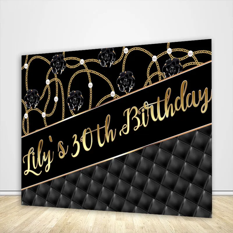 30th Birthday Black and Gold Backdrop