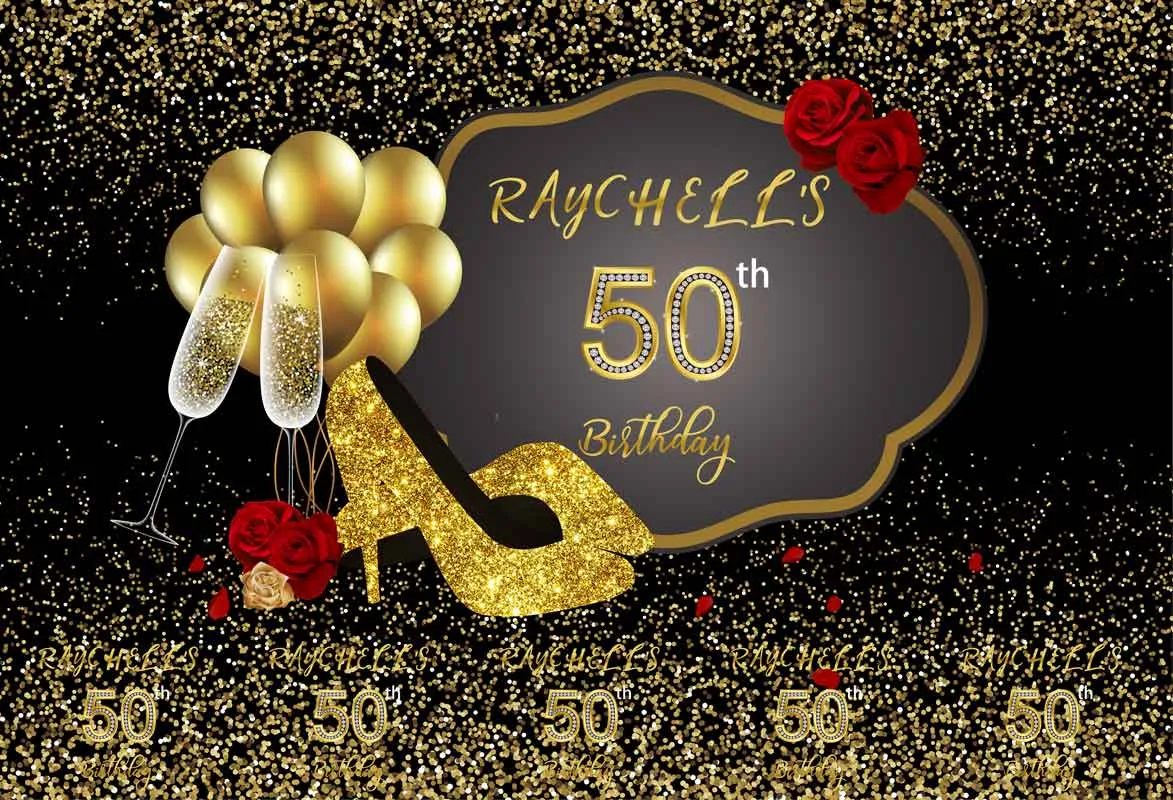50th Birthday Backdrop Black and Gold Step and Repeat Birthday Banner