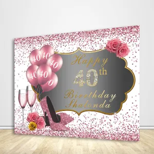 50th Birthday Backdrop High Heels Rose Gold Backdrop Birthday Party Decorations