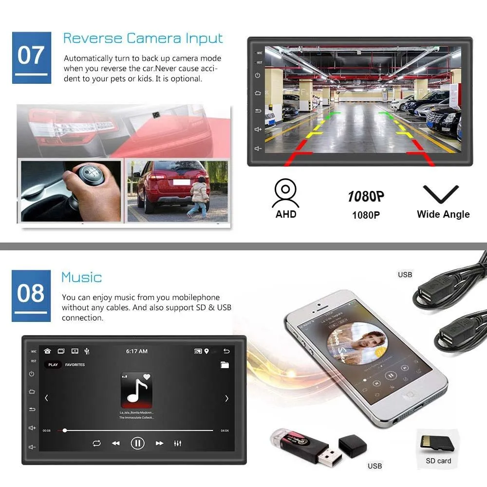 7 Inch Android Wifi Car Navigation Reversing Video Player - 2   32G Standard   12Lights Camera
