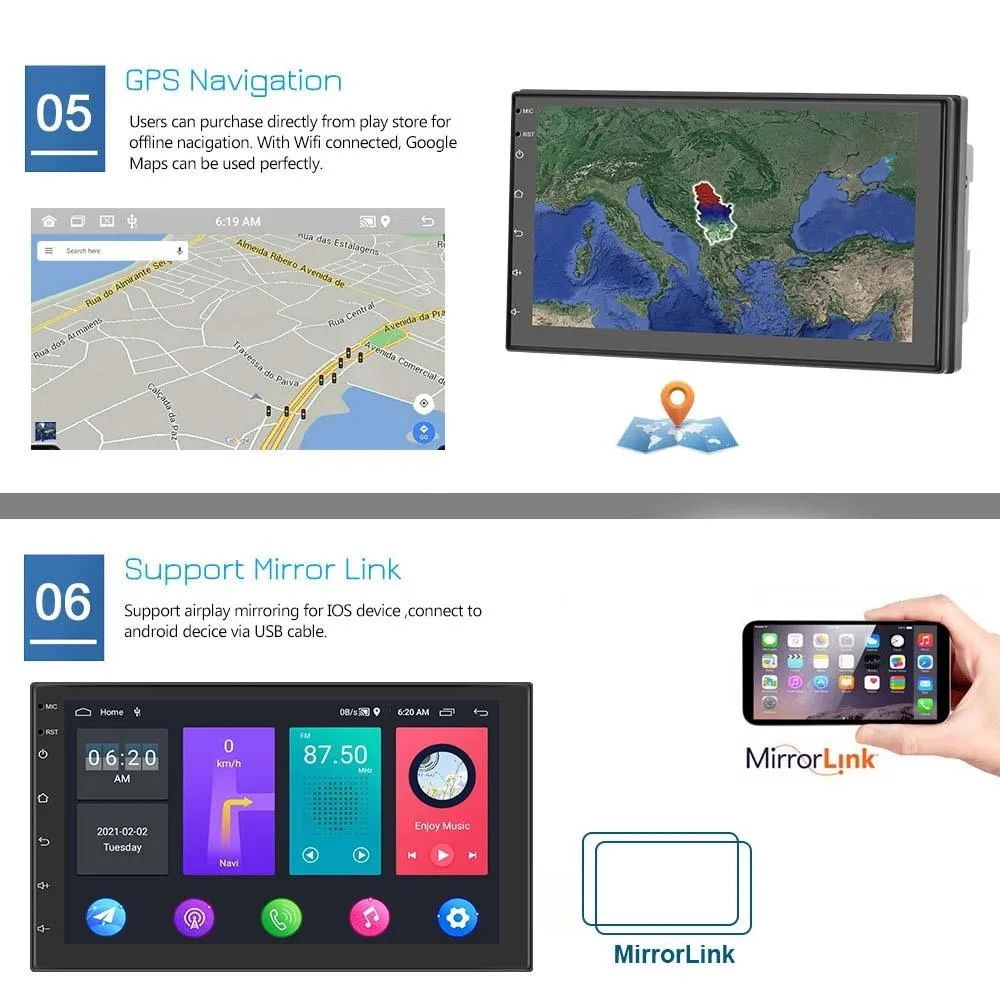 7 Inch Android Wifi Car Navigation Reversing Video Player - 2   32G Standard   12Lights Camera
