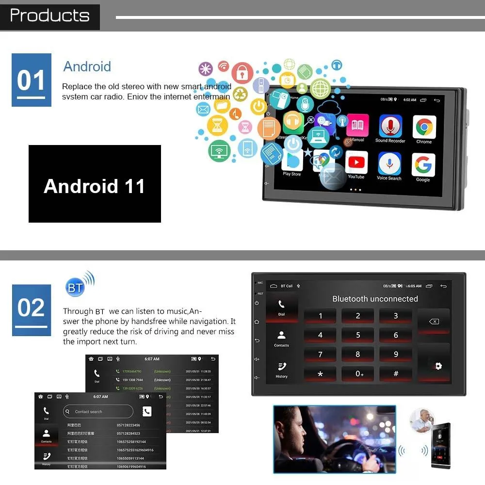 7 Inch Android Wifi Car Navigation Reversing Video Player - 2   32G Standard   12Lights Camera