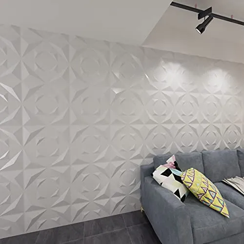 Art3d Decorative 3D Panels Textured Wall Design Board, White, 12 Tiles 32 Sq Ft