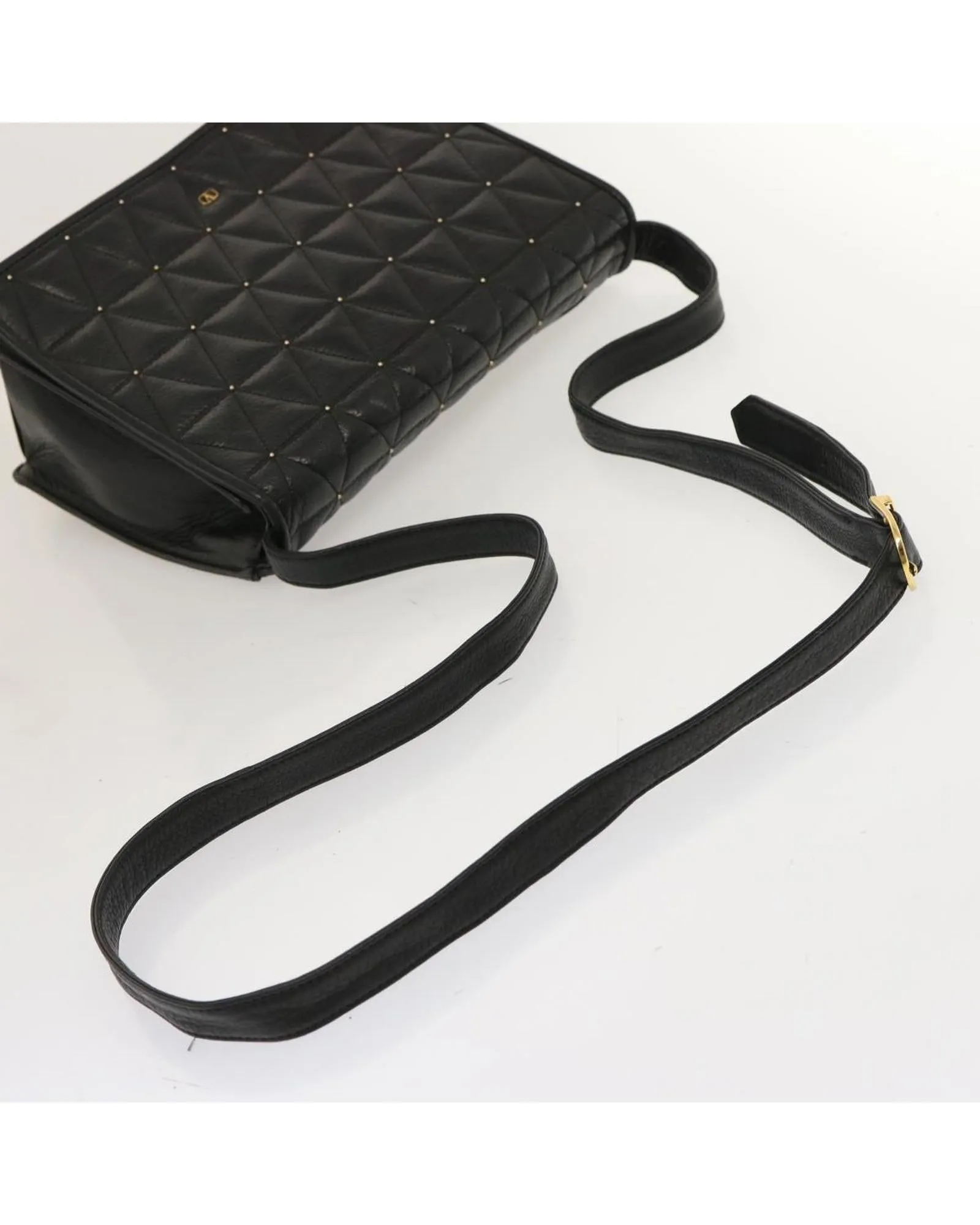 Black Quilted Leather Shoulder Bag with Adjustable Strap