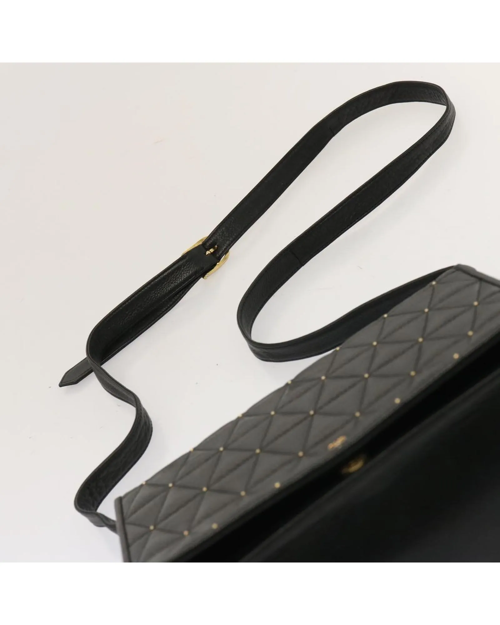 Black Quilted Leather Shoulder Bag with Adjustable Strap