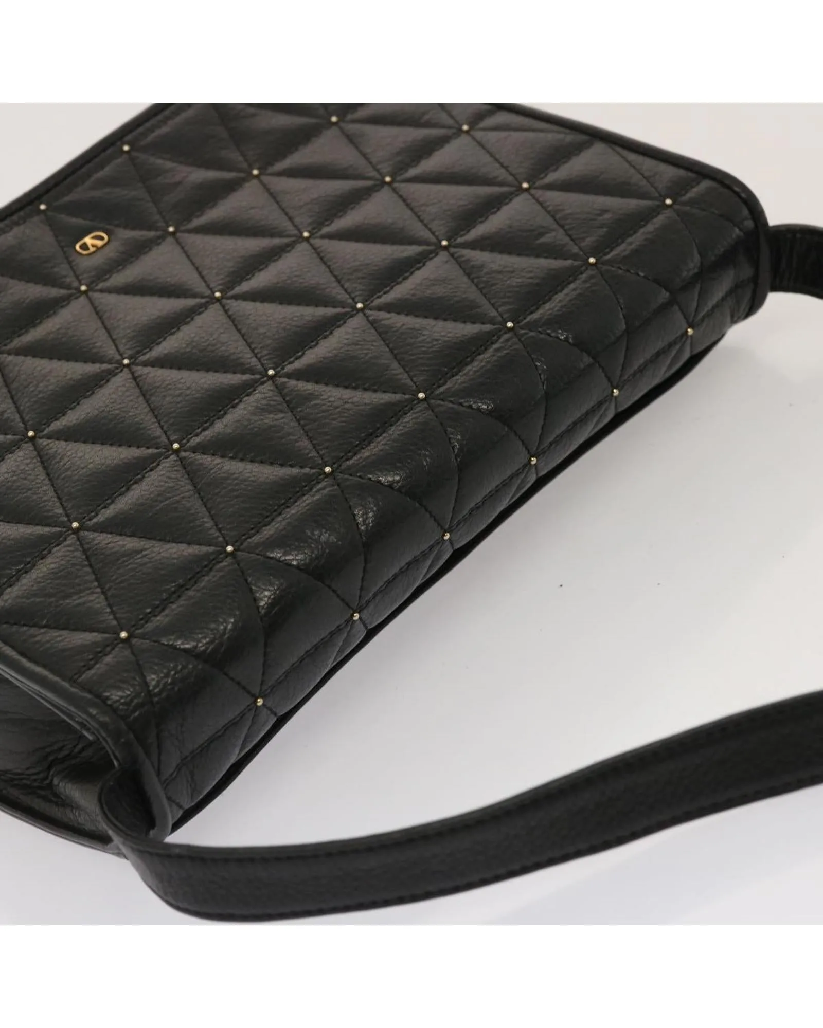 Black Quilted Leather Shoulder Bag with Adjustable Strap