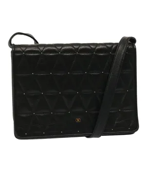 Black Quilted Leather Shoulder Bag with Adjustable Strap