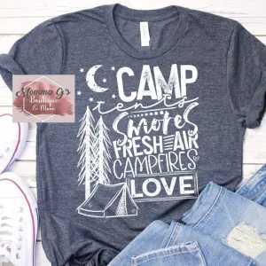 Camp Tents, Smores, Campfires Love T-shirt, tshirt, tee