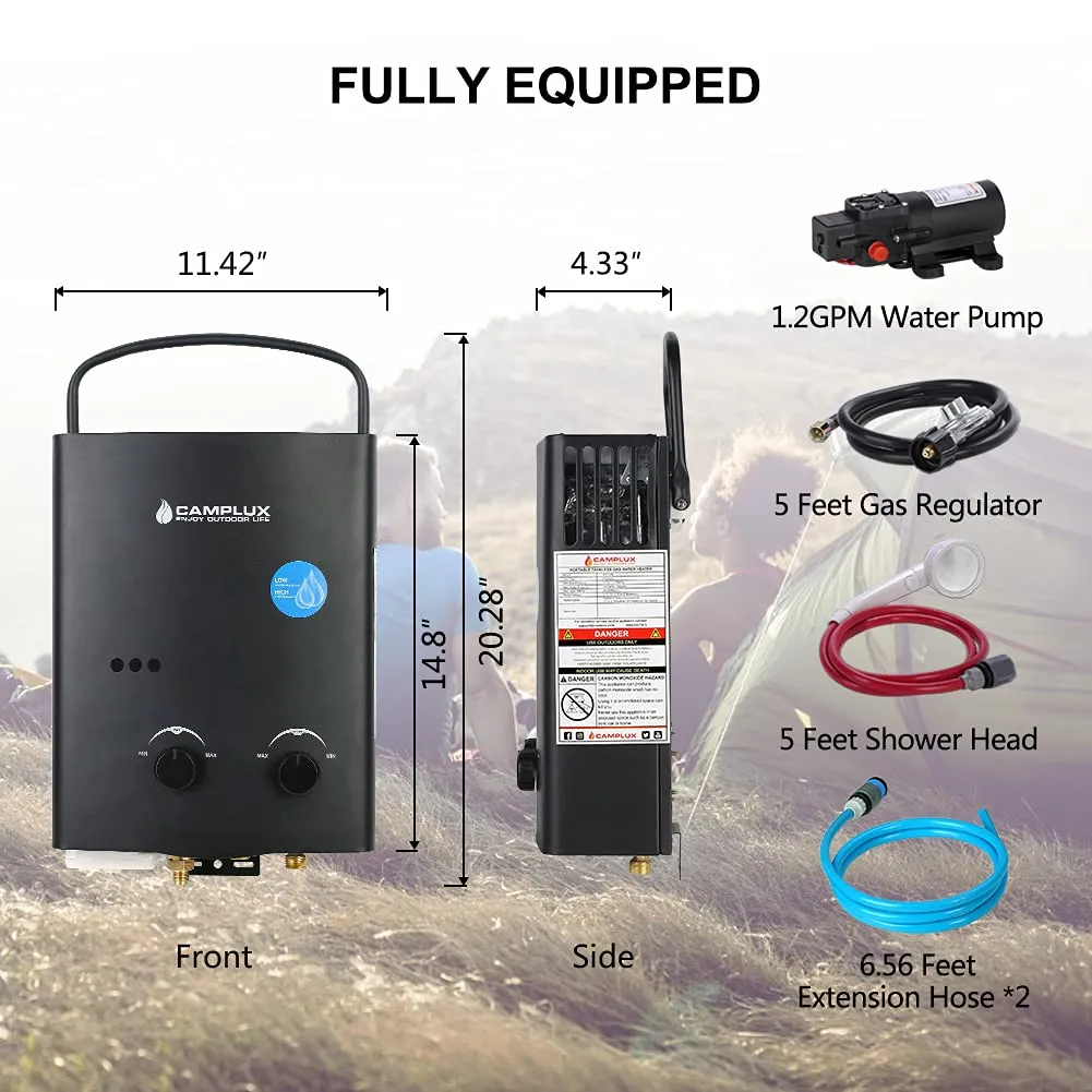 Camplux Black 1.32 GPM Outdoor Tankless Gas Water Heaters w/ 1.2 GPM Water Pump