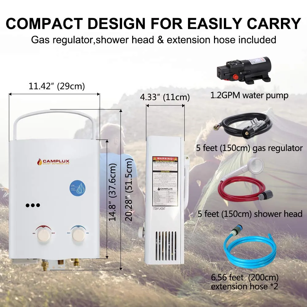 Camplux White 1.32 GPM Outdoor Tankless Gas Water Heaters w/ 1.2 GPM Water Pump