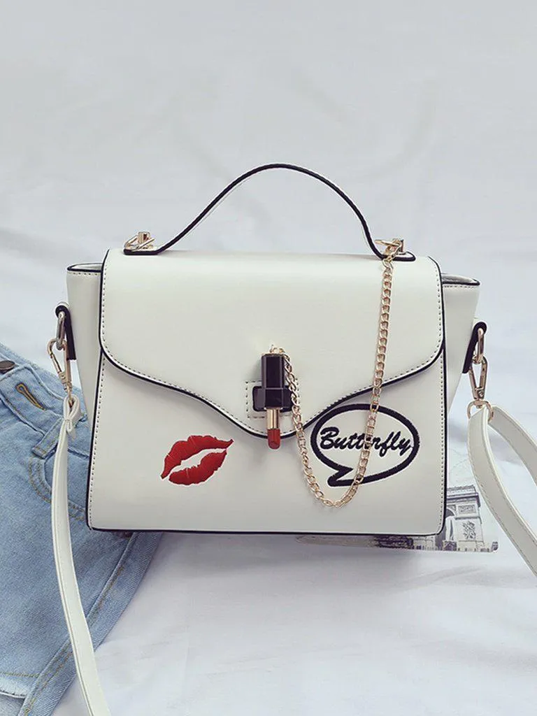 Chain Detail Print Flap Crossbody Bag