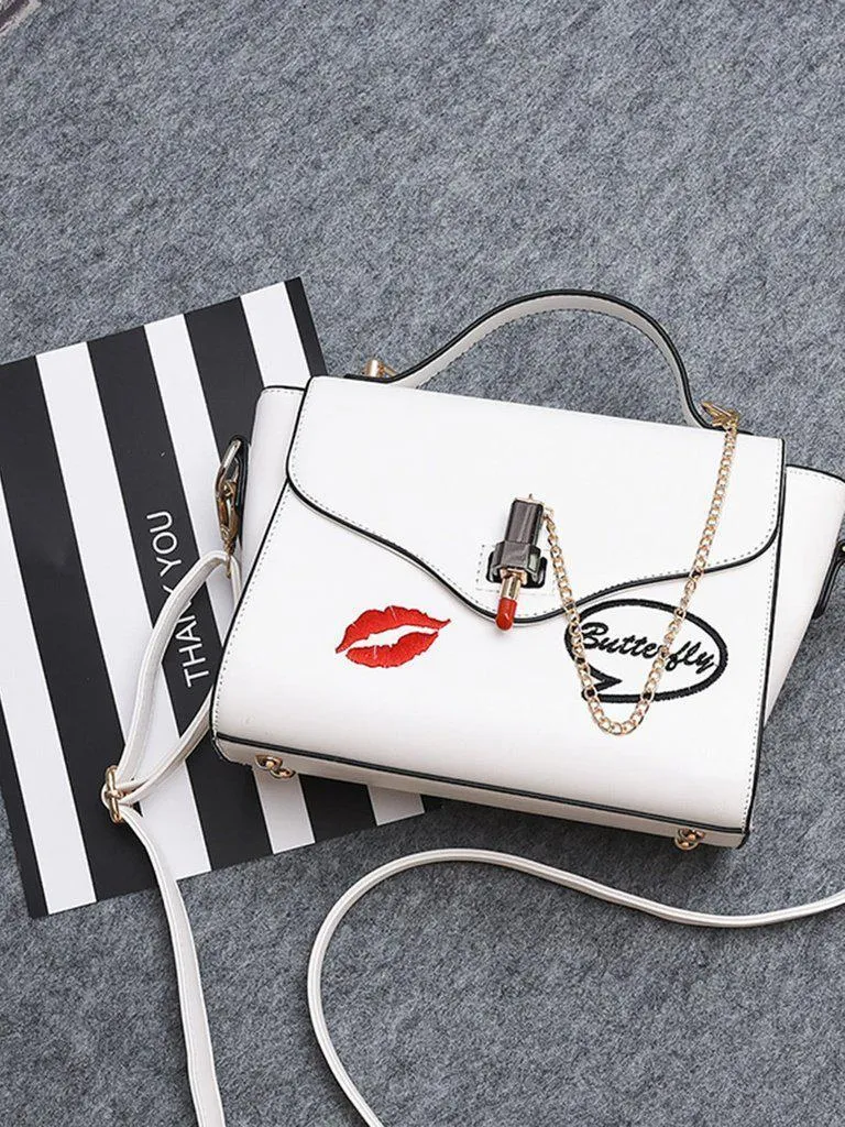 Chain Detail Print Flap Crossbody Bag