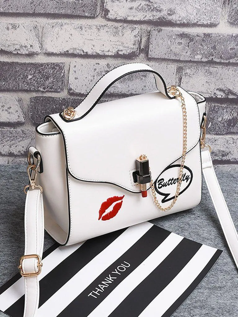 Chain Detail Print Flap Crossbody Bag