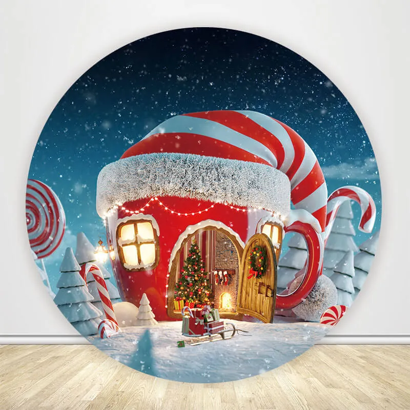Christmas Hat House Snow Round Backdrop
