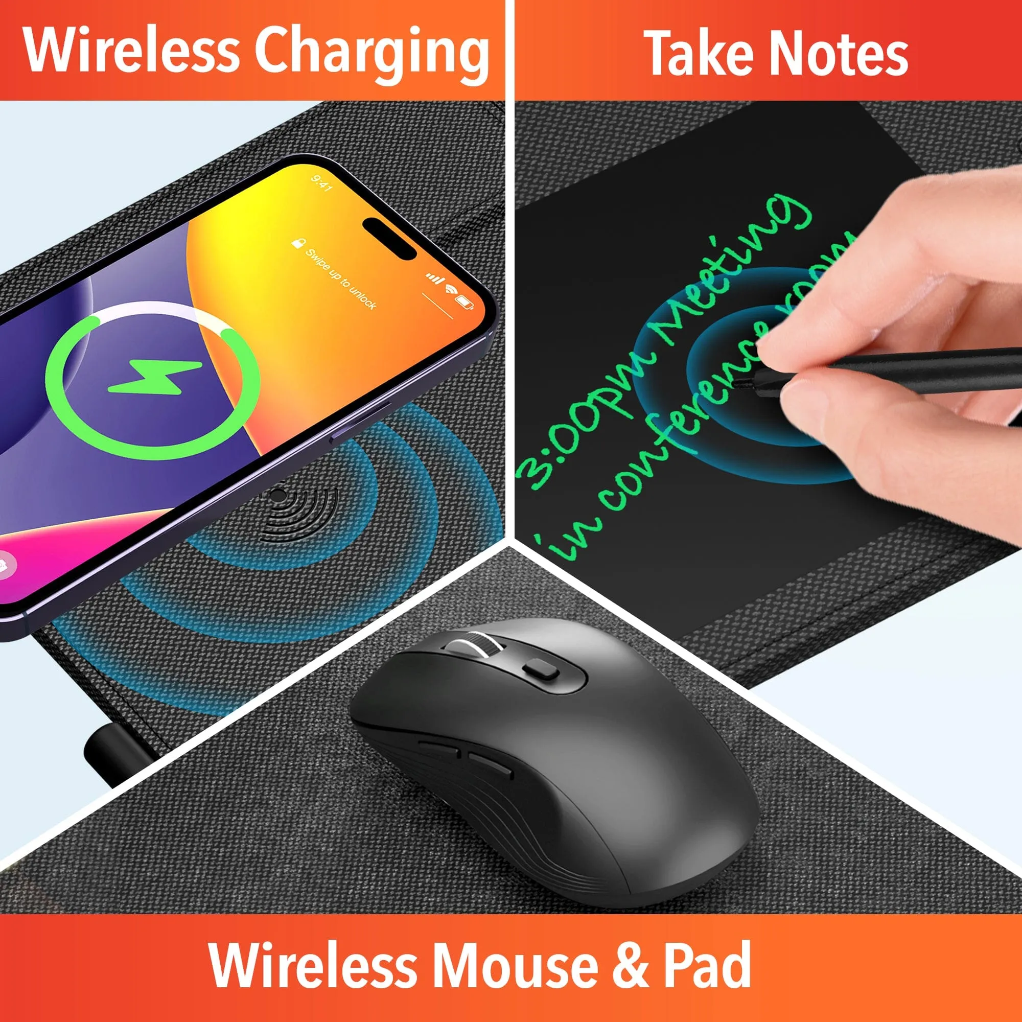 Delton D101and S8 Optical Wireless Mouse and Non-Skid Mouse Pads Wireless Charging for Qi-Enabled Devices