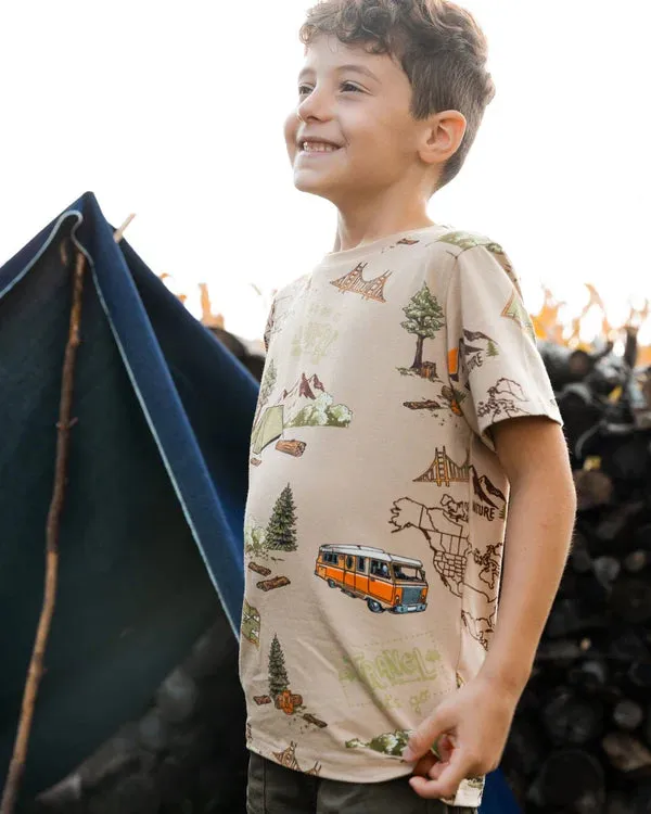 Deux Par Deux Boys Jersey Tee   G30U72   Printed Camping Trip