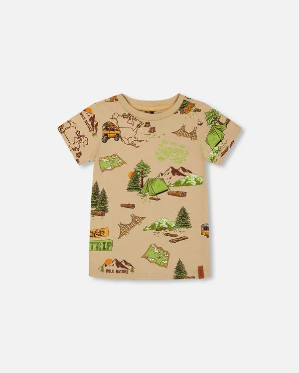 Deux Par Deux Boys Jersey Tee   G30U72   Printed Camping Trip
