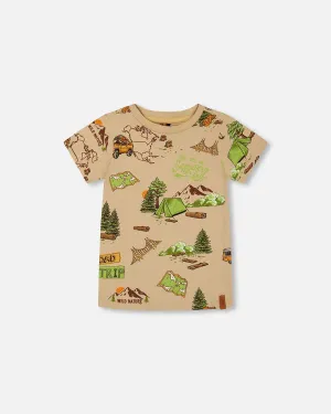 Deux Par Deux Boys Jersey Tee   G30U72   Printed Camping Trip