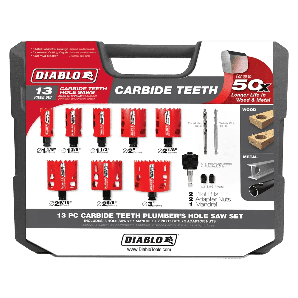 Diablo Tools DHS13SPLCT 13 pc Carbide Plumbers Hole Saw Set