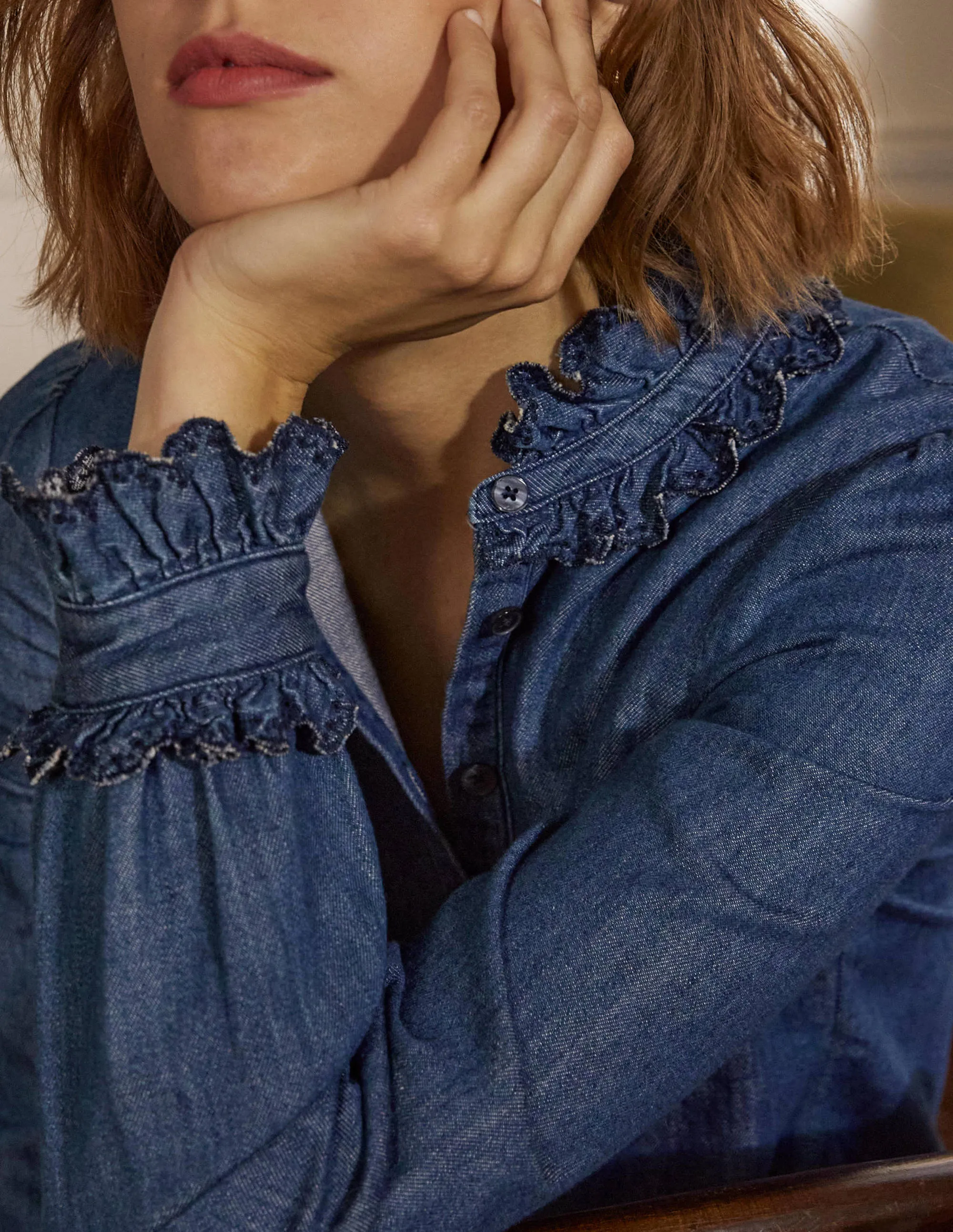 Eliza Broderie Shirt-Mid Vintage Denim
