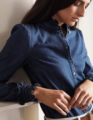 Eliza Broderie Shirt-Mid Vintage Denim