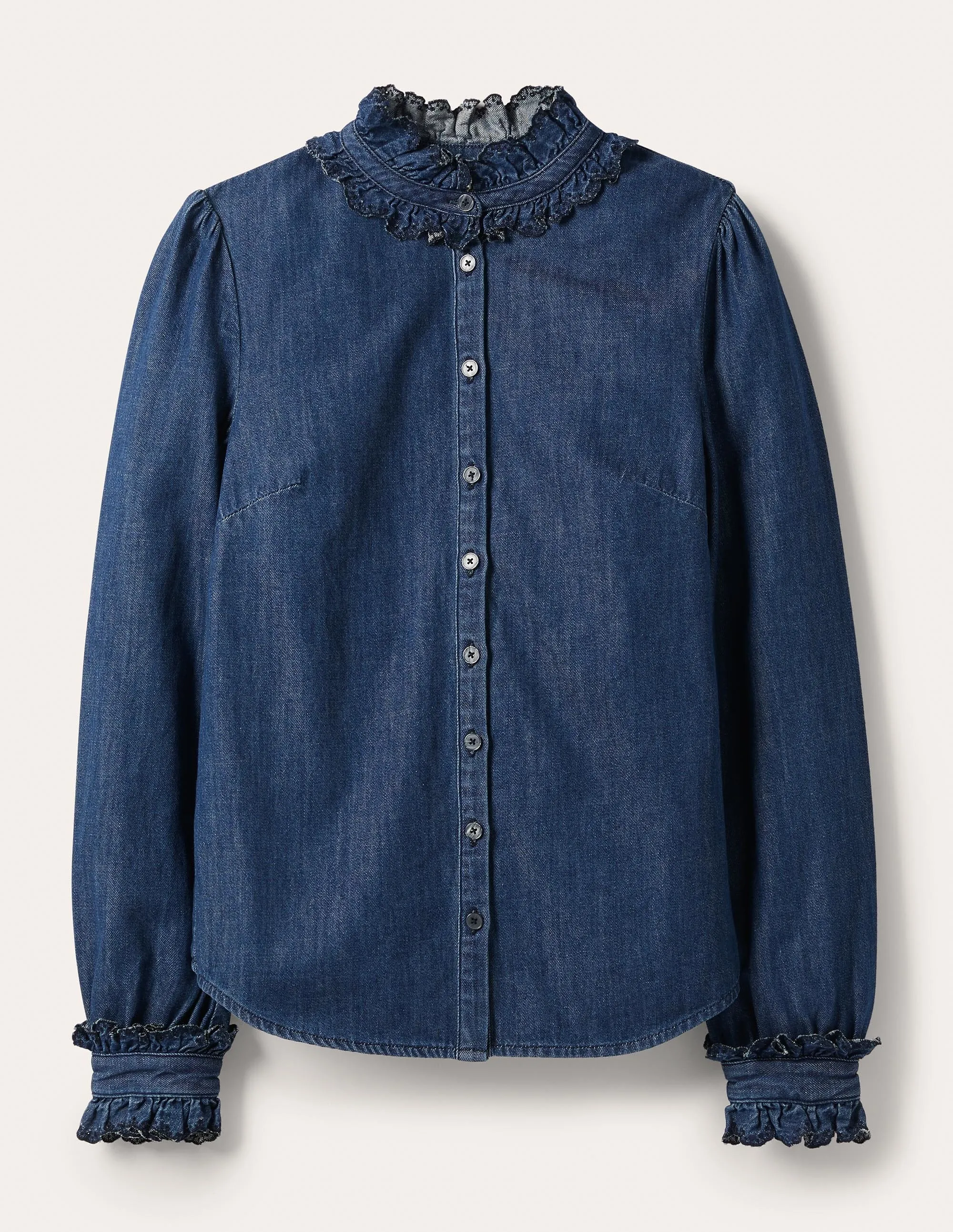 Eliza Broderie Shirt-Mid Vintage Denim