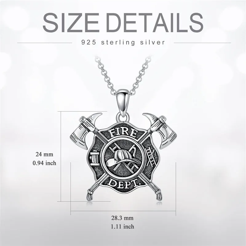 Firefighter Necklace 925 Sterling Silver Fire Dept Pendant Fire Department Jewelry for Women Men Christmas Gift