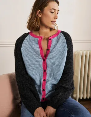 Fluffy Colourblock Cardigan-Dawn Blue, Charcoal