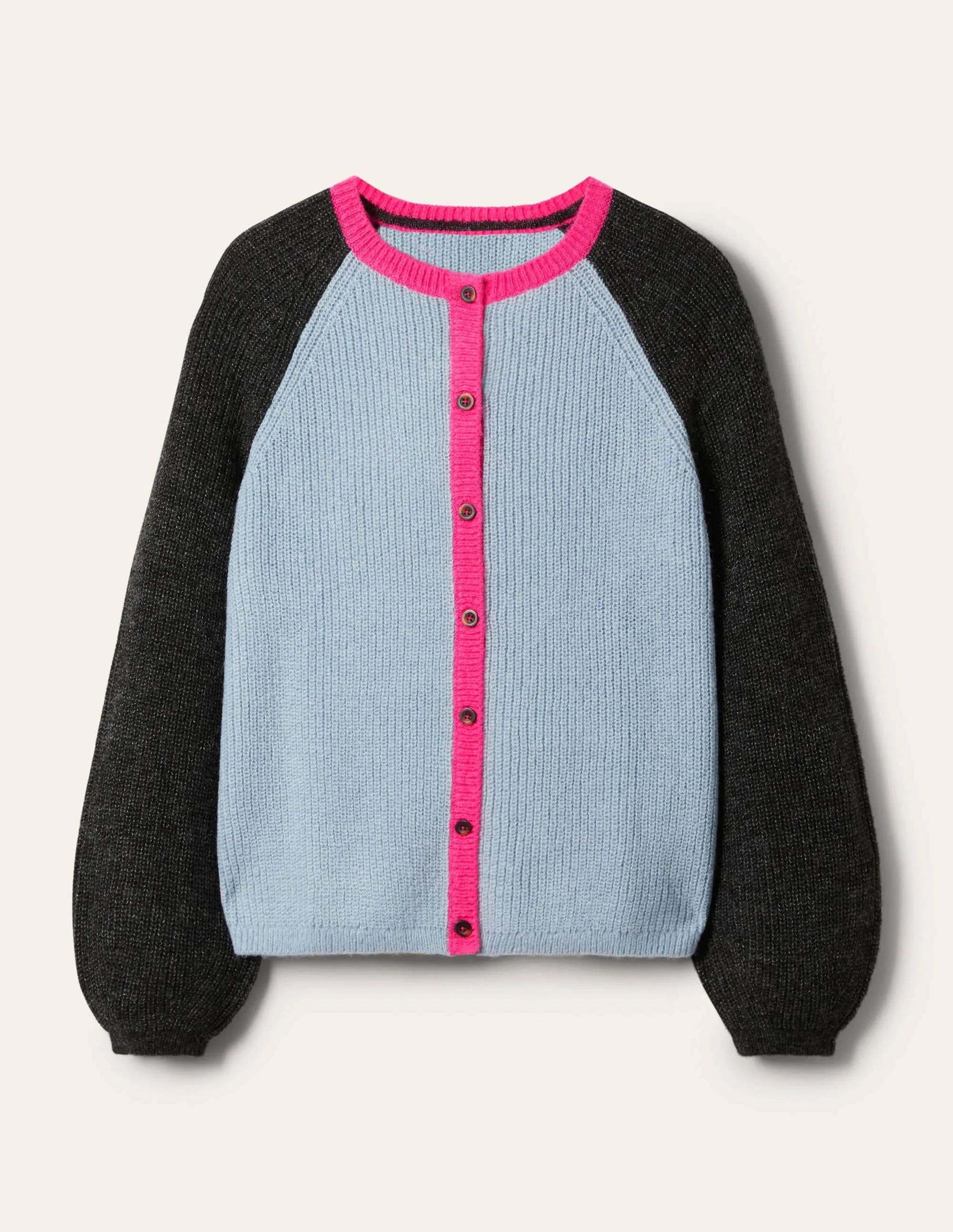 Fluffy Colourblock Cardigan-Dawn Blue, Charcoal