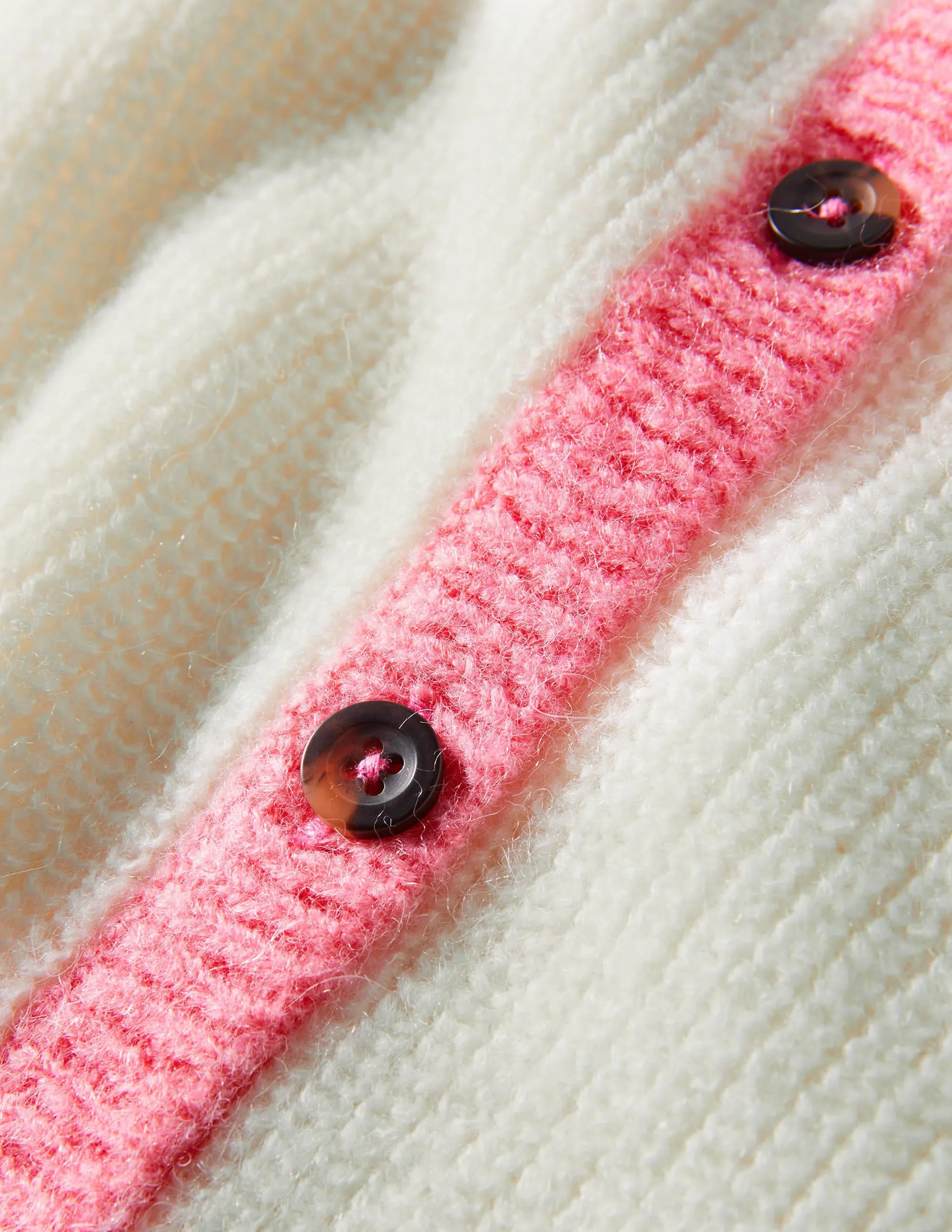 Fluffy Colourblock Cardigan-Ivory, Grey Melange
