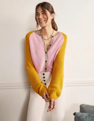 Fluffy Colourblock Cardigan-Milkshake, Olive Oil