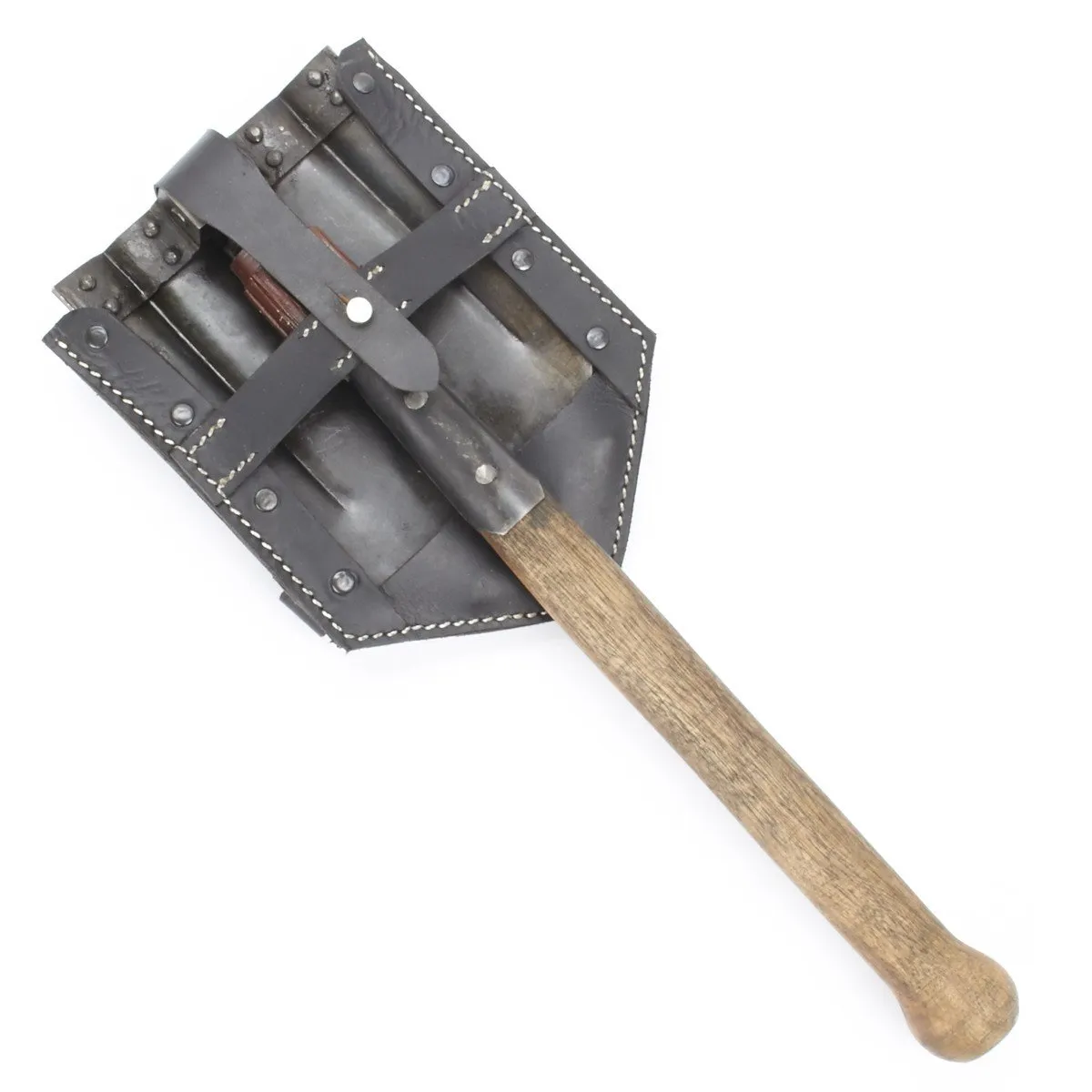 German WWII Folding Shovel Klappspaten (Foldable Spade) with Leather Carry Cover