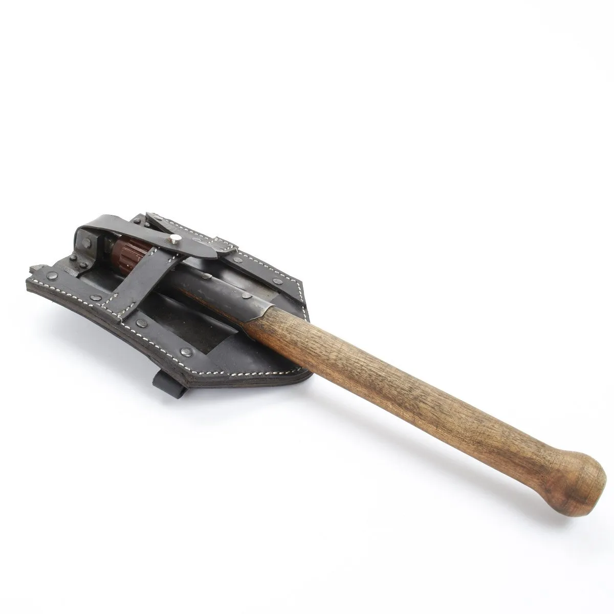 German WWII Folding Shovel Klappspaten (Foldable Spade) with Leather Carry Cover
