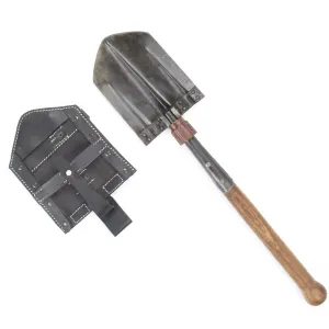 German WWII Folding Shovel Klappspaten (Foldable Spade) with Leather Carry Cover