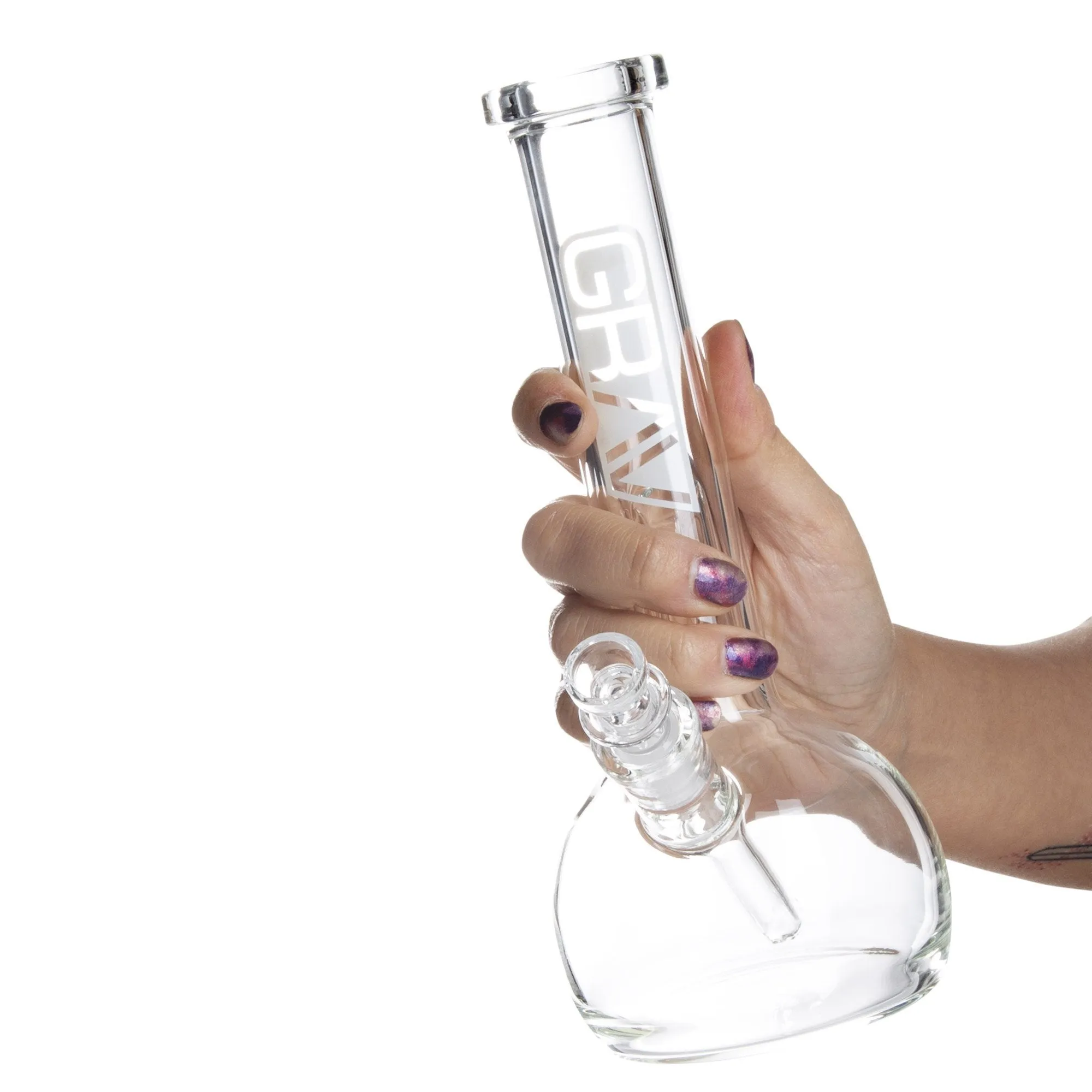 GRAV 8in Round Bottom Water Pipe w/ Fixed Downstem - Clear