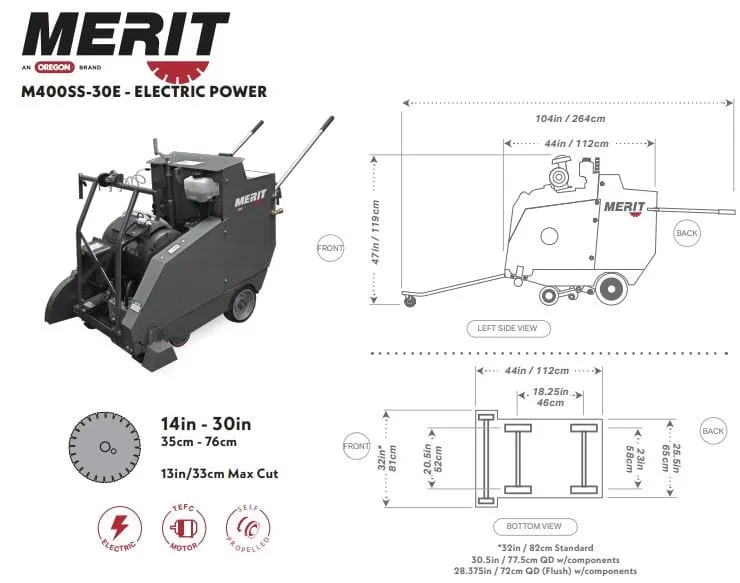 M400SS 30HP Electric Rear Pivot 4-Speed Merit Walk Behind Saw