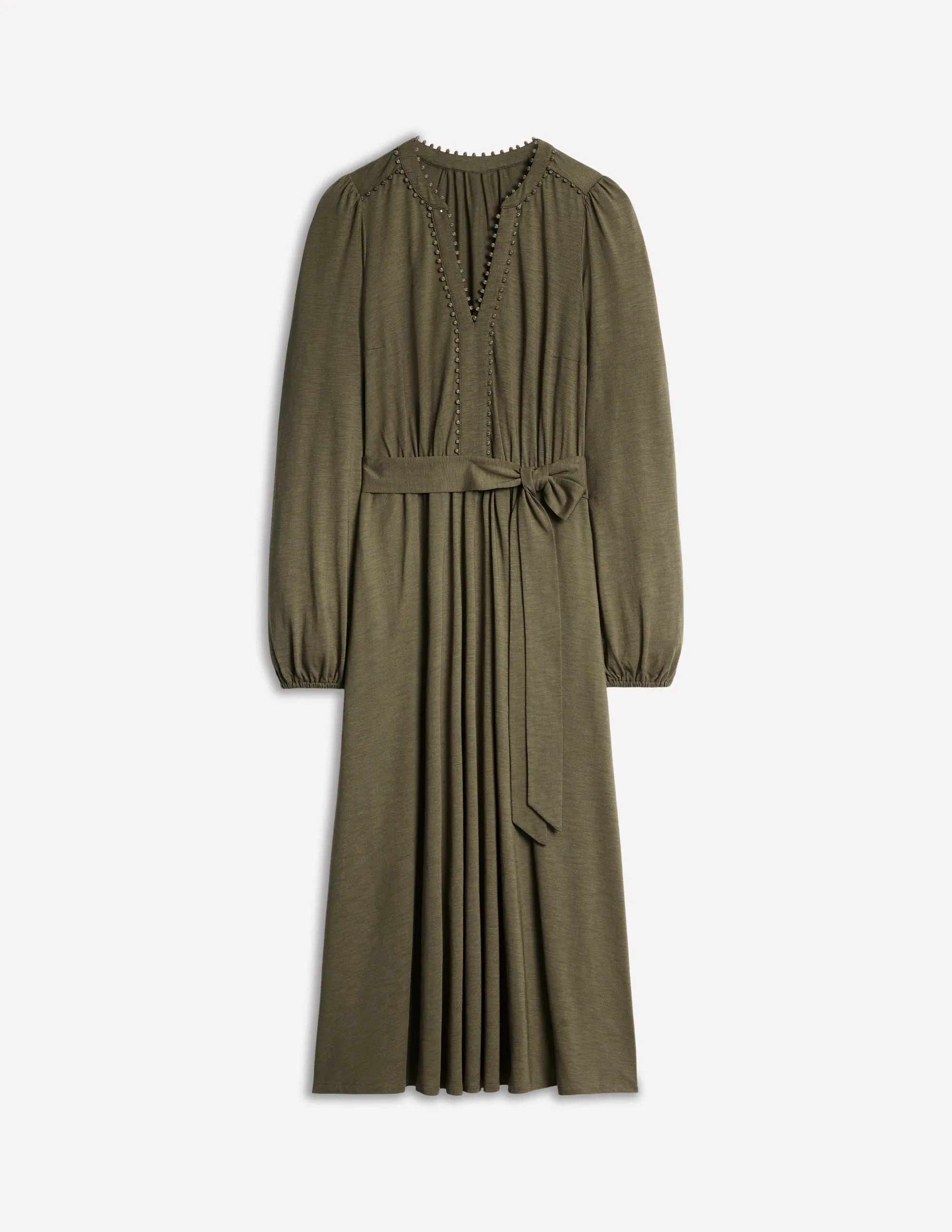 Maeve Trim Jersey Midi Dress-Classic Khaki