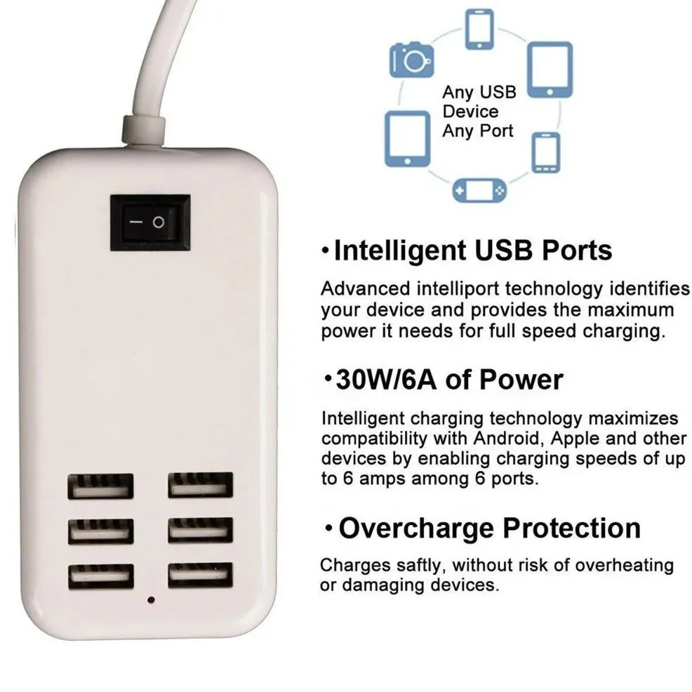 Multiport 6-USB US AC Wall Charger