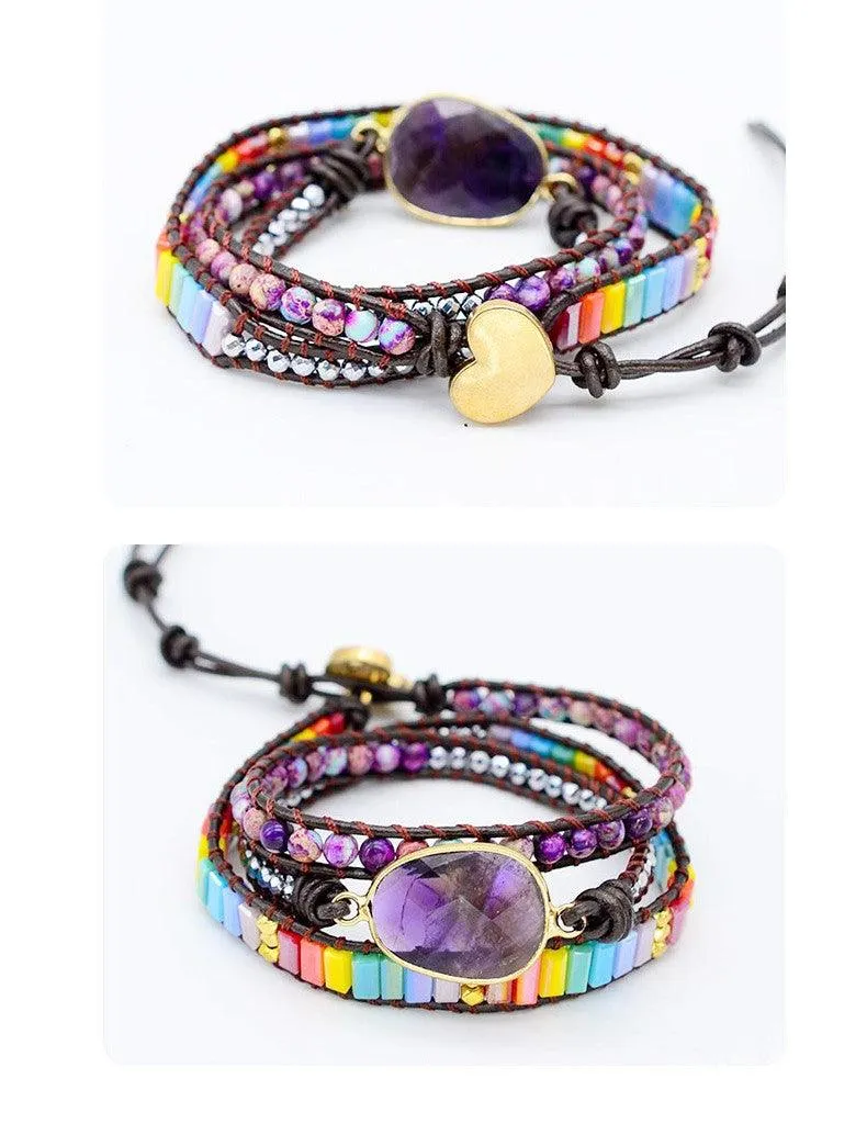 Natural Stone Woven Multi-layer Winding Amethyst Bracelet