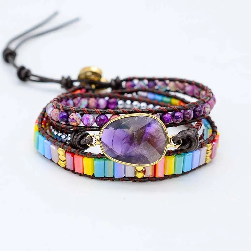 Natural Stone Woven Multi-layer Winding Amethyst Bracelet