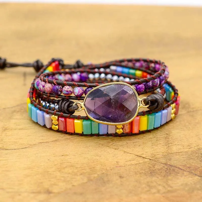 Natural Stone Woven Multi-layer Winding Amethyst Bracelet