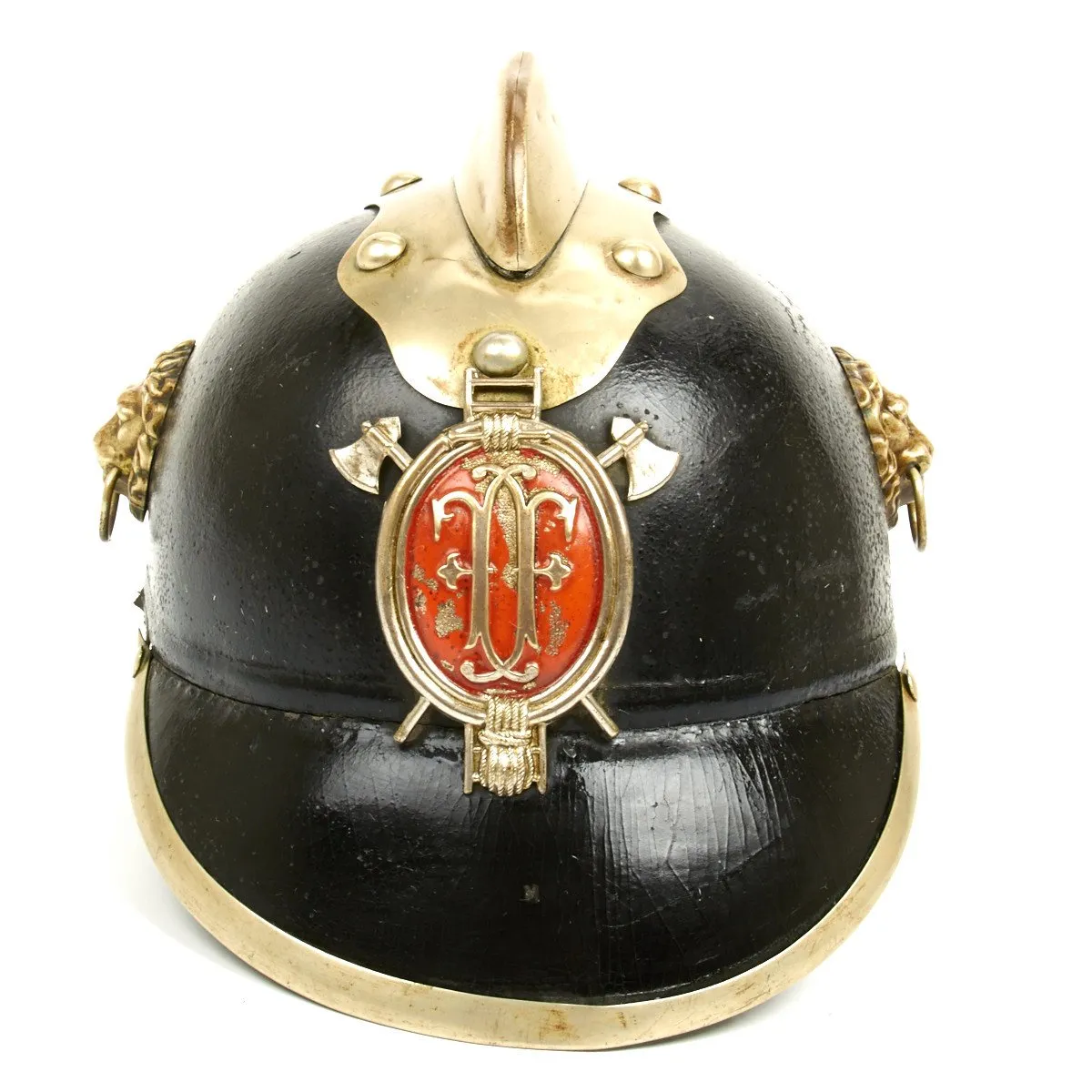 Original 1890 German Bavarian Leather Fire Brigade Helmet