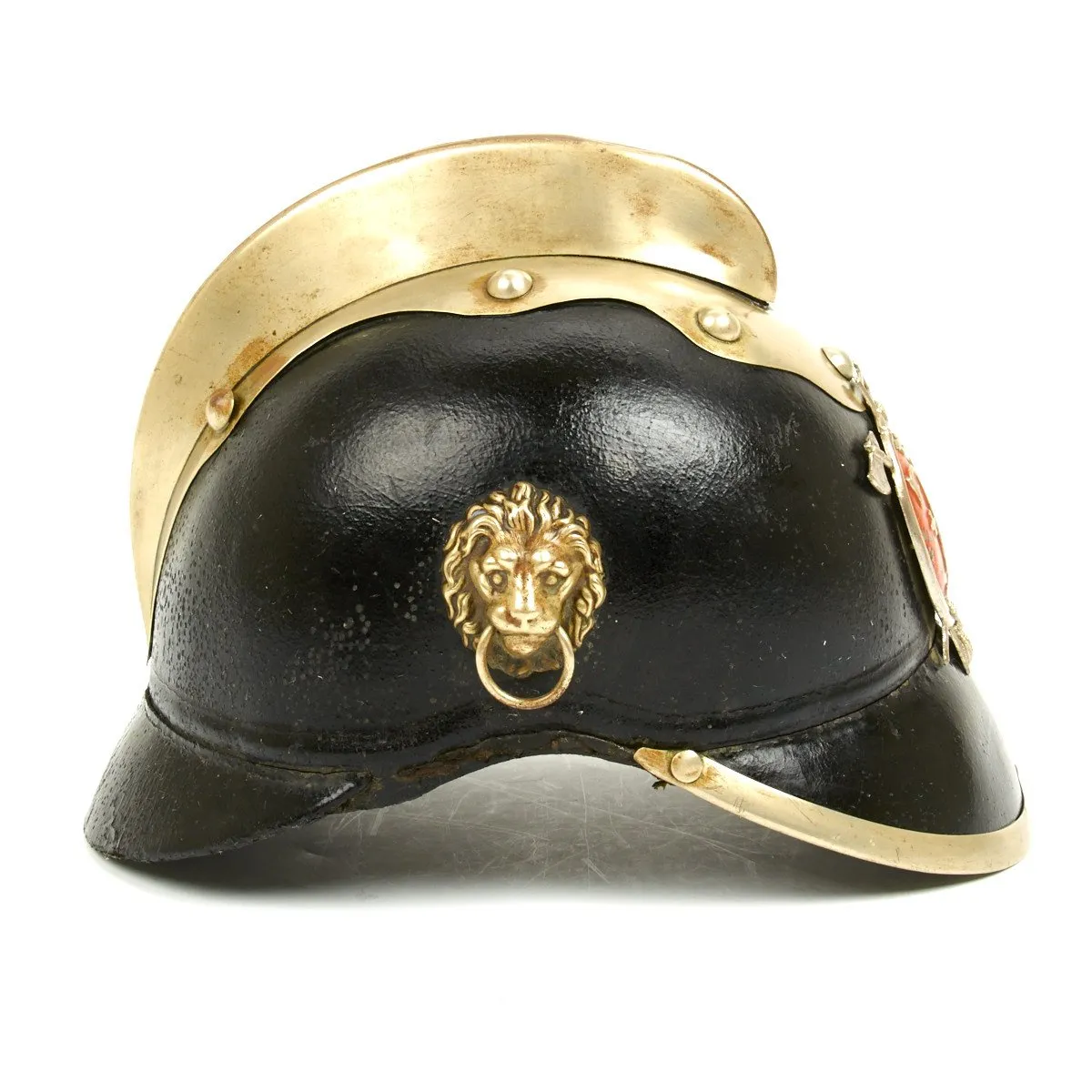 Original 1890 German Bavarian Leather Fire Brigade Helmet