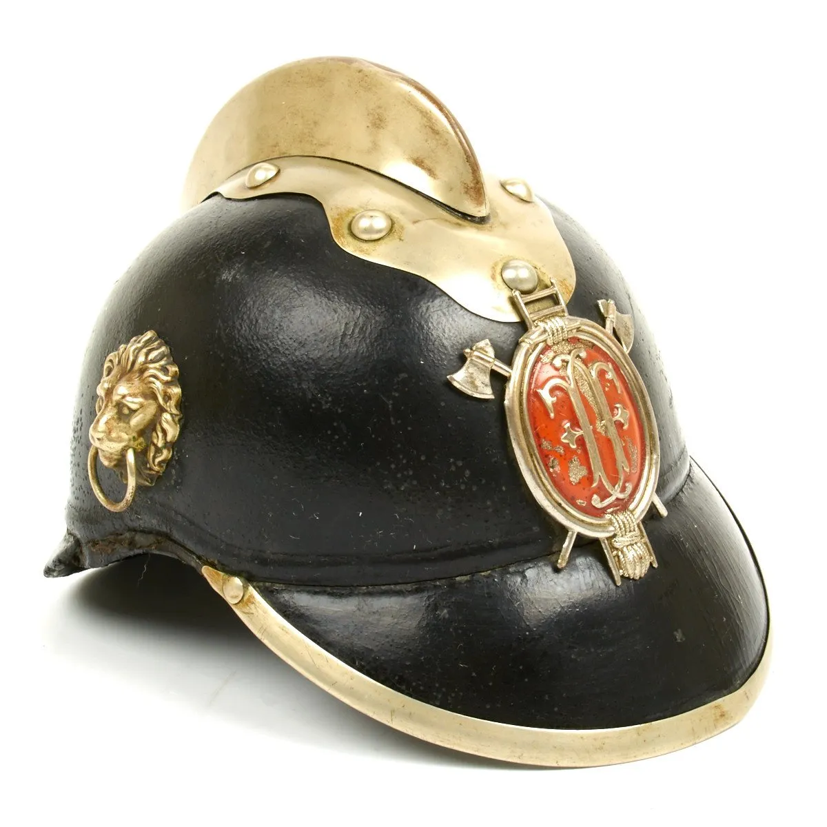 Original 1890 German Bavarian Leather Fire Brigade Helmet