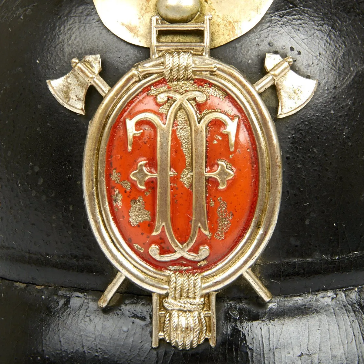 Original 1890 German Bavarian Leather Fire Brigade Helmet